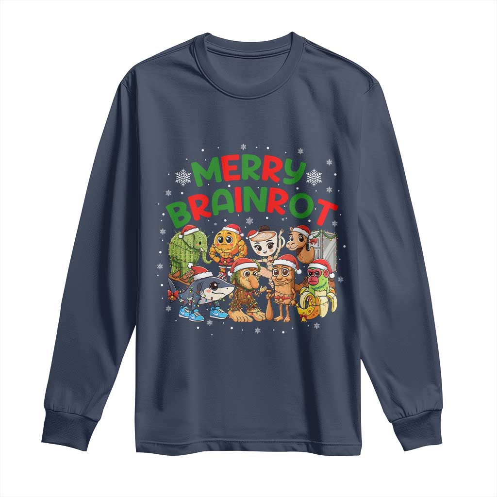 Gen Z Italian Merry Brainrot Christmas Long Sleeve Shirt Meme Holiday Gift TS12 Navy Print Your Wear