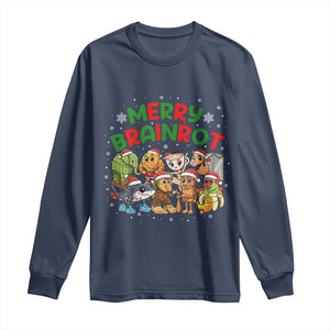 Gen Z Italian Merry Brainrot Christmas Long Sleeve Shirt Meme Holiday Gift TS12 Navy Print Your Wear