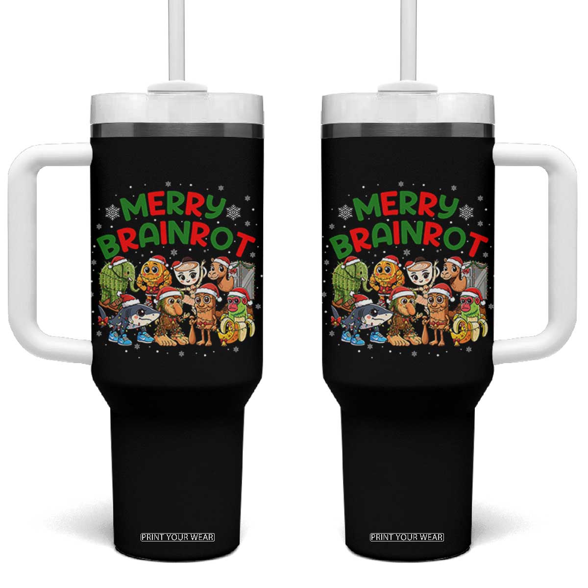 Gen Z Italian Merry Brainrot Christmas Tumbler With Handle Meme Holiday Gift TS12 One Size: 40 oz Black Print Your Wear
