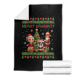 Merry Brainrot Throw Blanket Funny Ugly Christmas Italian Meme Gift TS12 Black Print Your Wear