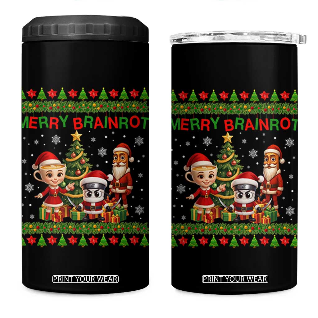 Merry Brainrot 4 in 1 Can Cooler Tumbler Funny Ugly Christmas Italian Meme Gift TS12 One Size: 16 oz Black Print Your Wear