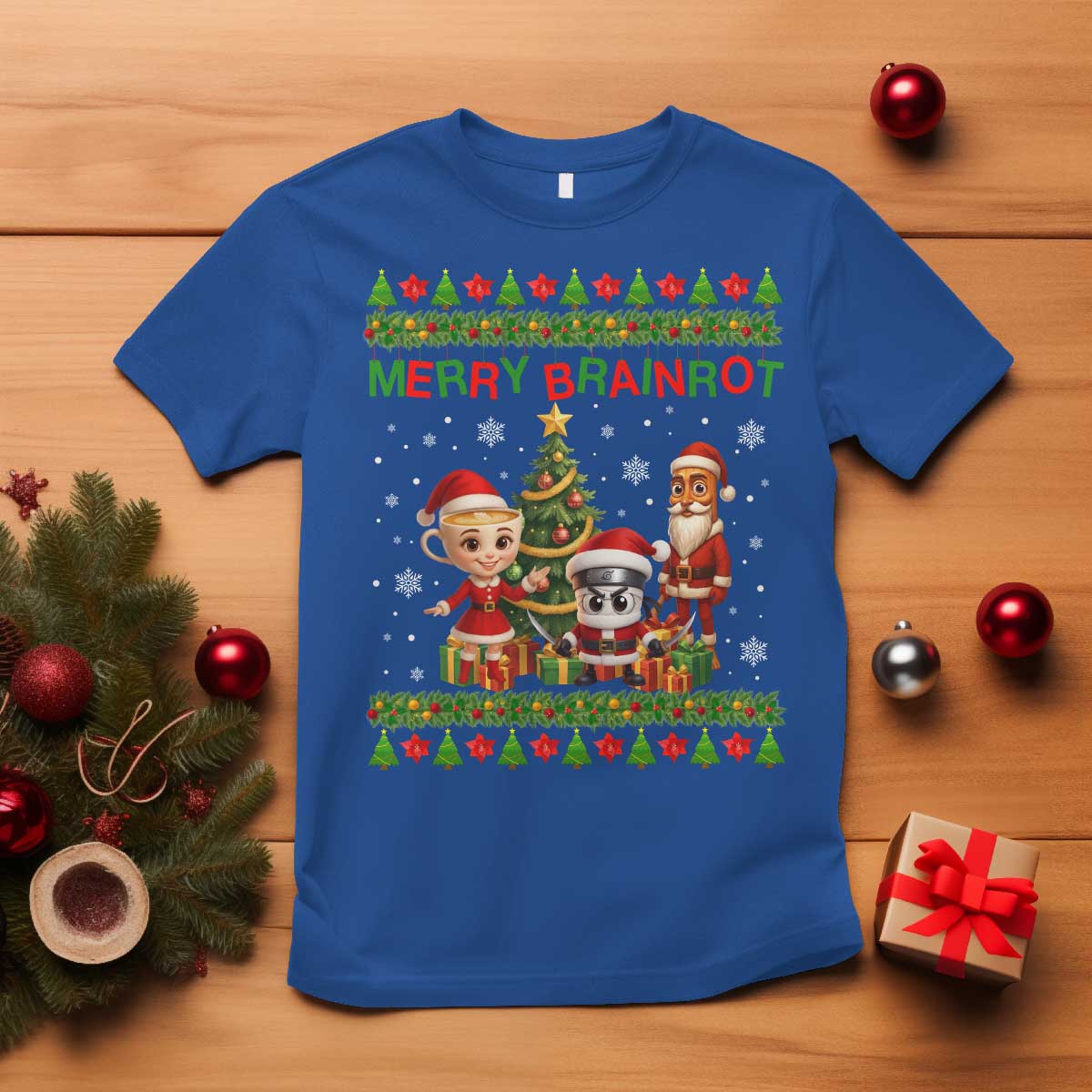 Merry Brainrot T Shirt Funny Ugly Christmas Italian Meme Gift TS12 Royal Blue Print Your Wear