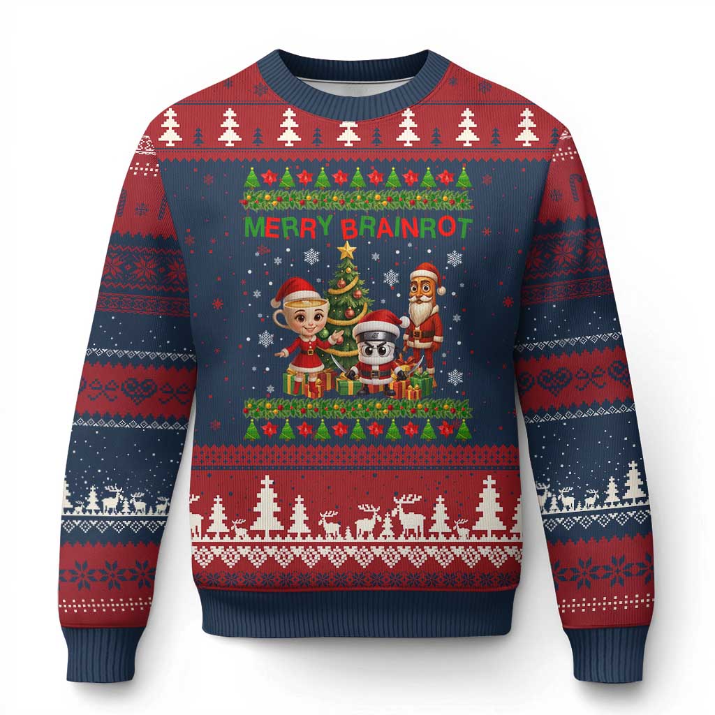 Merry Brainrot Ugly Christmas Sweater Funny Ugly Xmas Italian Meme Gift TS12 Navy Red Print Your Wear