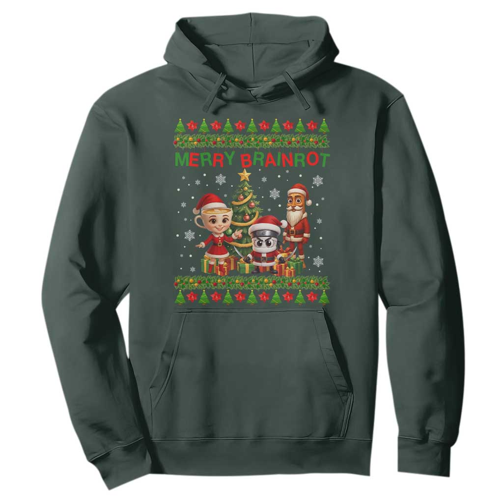 Merry Brainrot Hoodie Funny Ugly Christmas Italian Meme Gift TS12 Dark Forest Green Print Your Wear