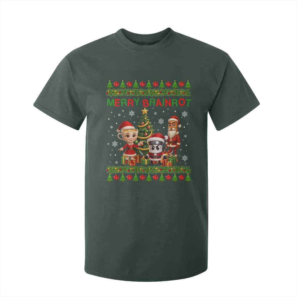 Merry Brainrot T Shirt For Kid Funny Ugly Christmas Italian Meme Gift TS12 Dark Forest Green Print Your Wear