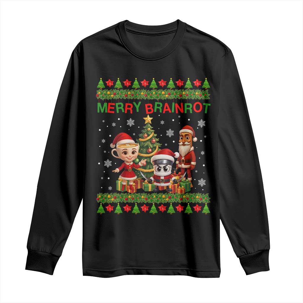 Merry Brainrot Long Sleeve Shirt Funny Ugly Christmas Italian Meme Gift TS12 Black Print Your Wear