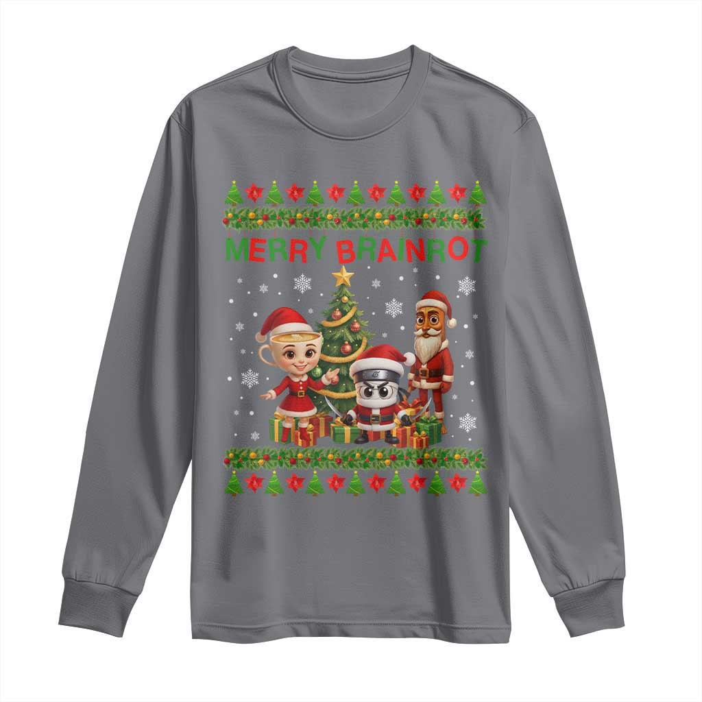 Merry Brainrot Long Sleeve Shirt Funny Ugly Christmas Italian Meme Gift TS12 Charcoal Print Your Wear
