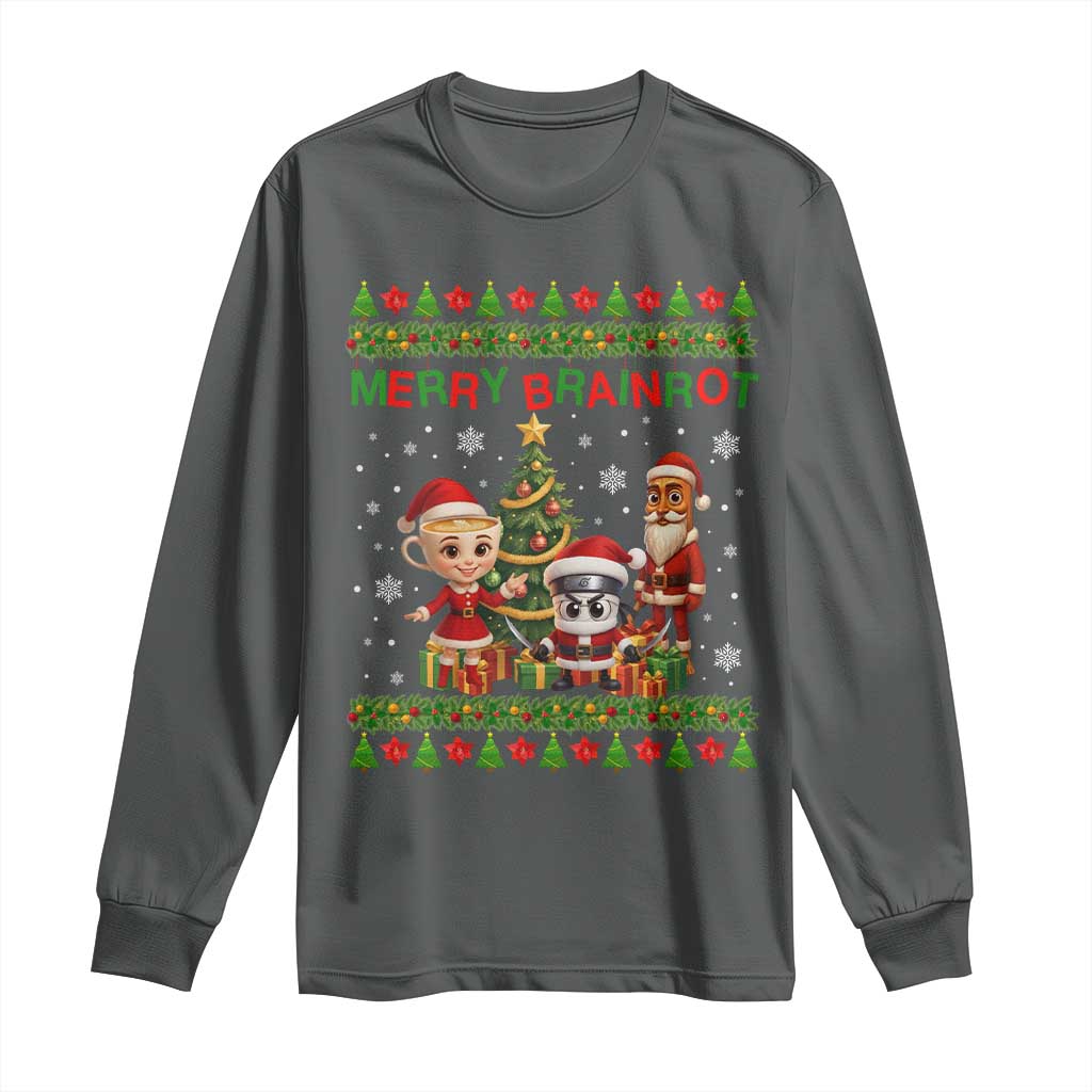 Merry Brainrot Long Sleeve Shirt Funny Ugly Christmas Italian Meme Gift TS12 Dark Heather Print Your Wear