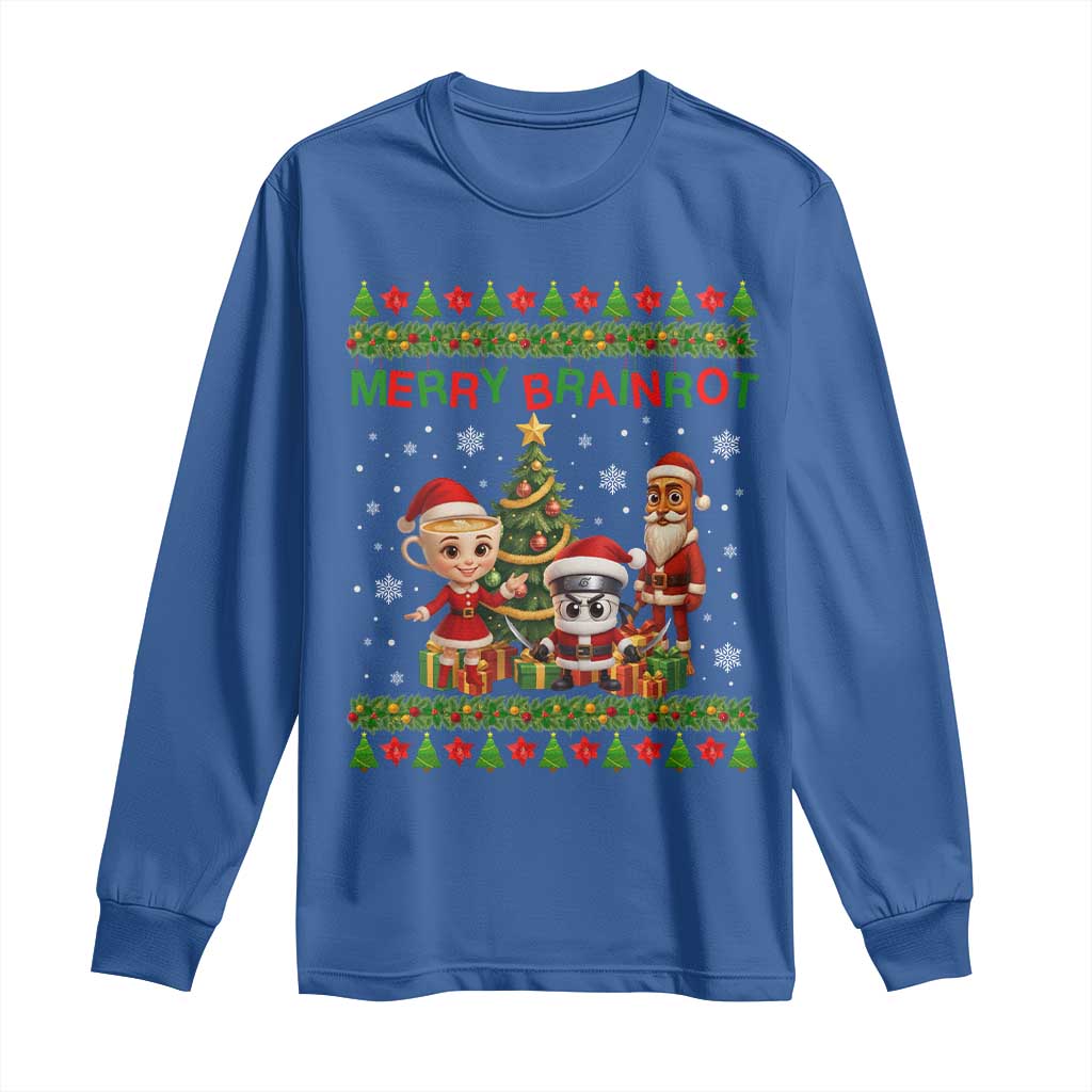 Merry Brainrot Long Sleeve Shirt Funny Ugly Christmas Italian Meme Gift TS12 Royal Blue Print Your Wear