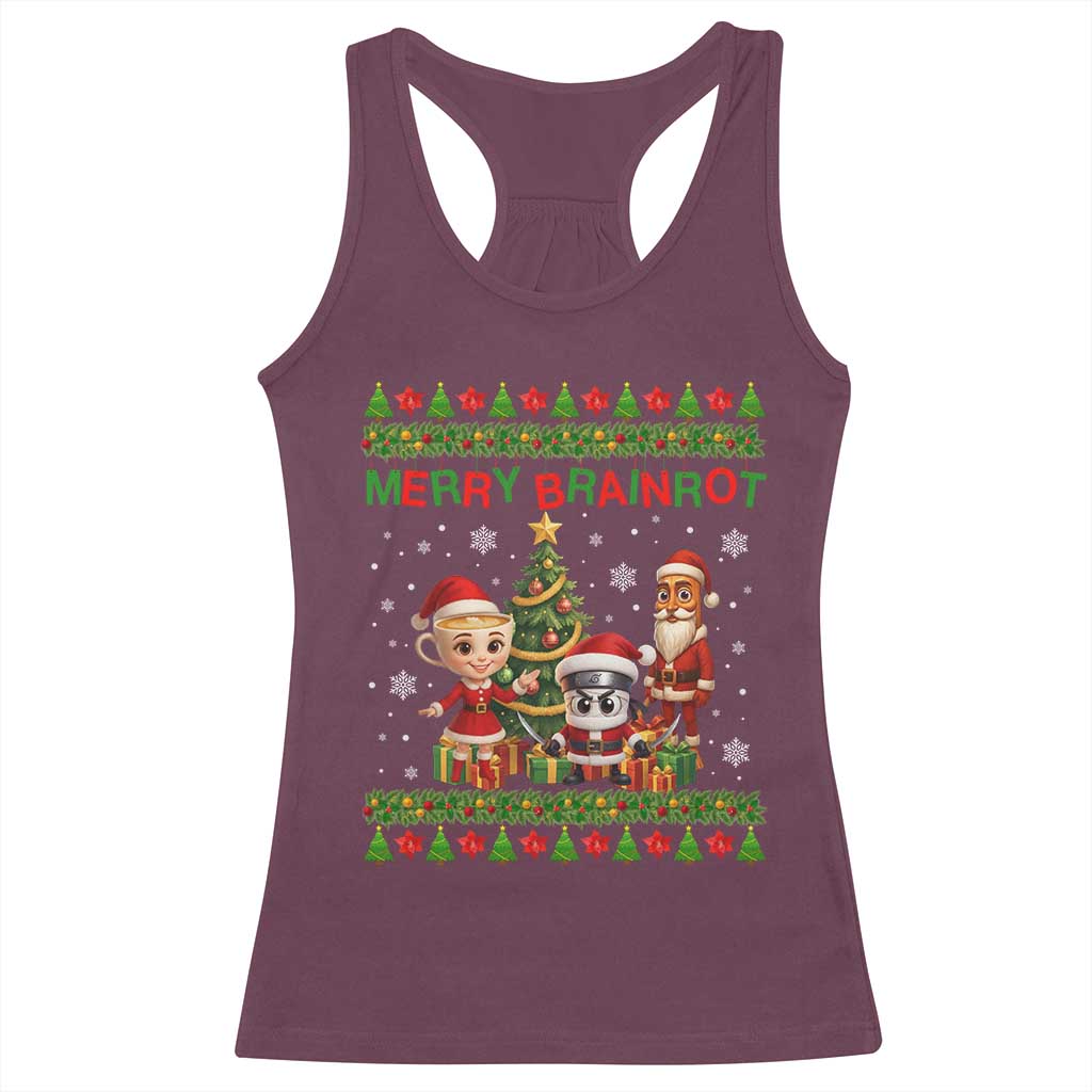 Merry Brainrot Racerback Tank Top Funny Ugly Christmas Italian Meme Gift TS12 Maroon Print Your Wear
