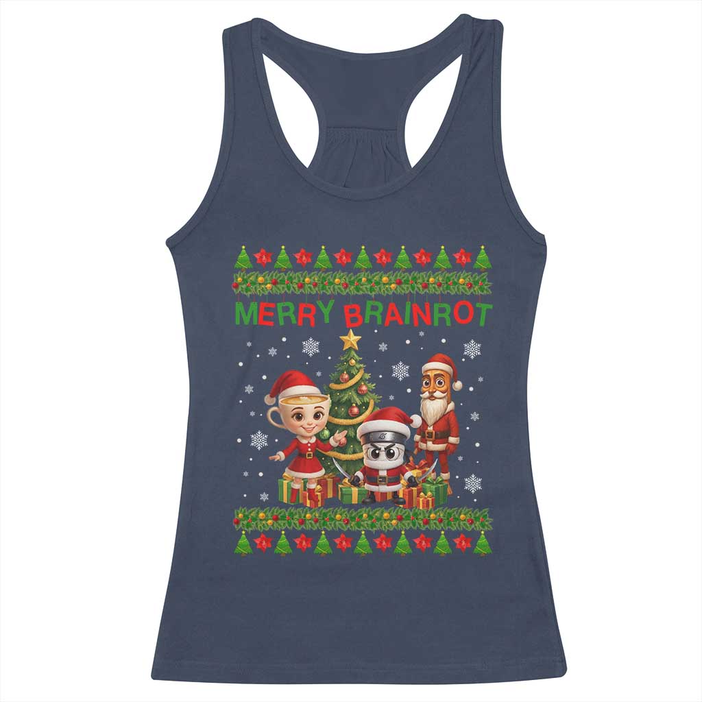 Merry Brainrot Racerback Tank Top Funny Ugly Christmas Italian Meme Gift TS12 Navy Print Your Wear