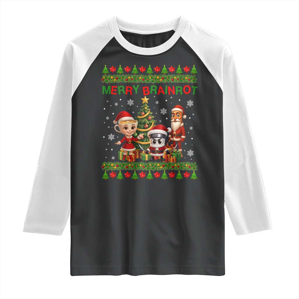Merry Brainrot Raglan Shirt Funny Ugly Christmas Italian Meme Gift TS12 Black White Print Your Wear