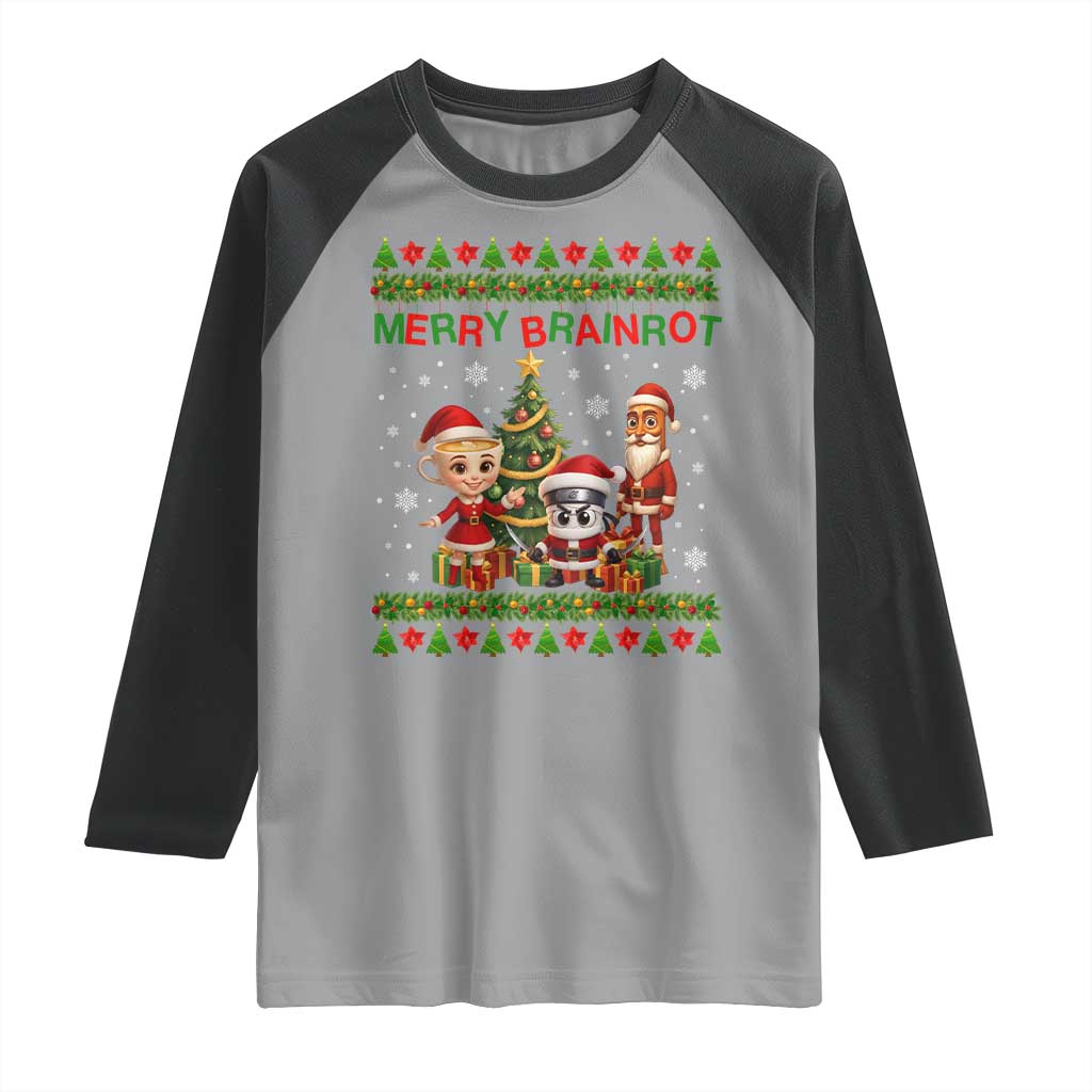Merry Brainrot Raglan Shirt Funny Ugly Christmas Italian Meme Gift TS12 Sport Gray Black Print Your Wear