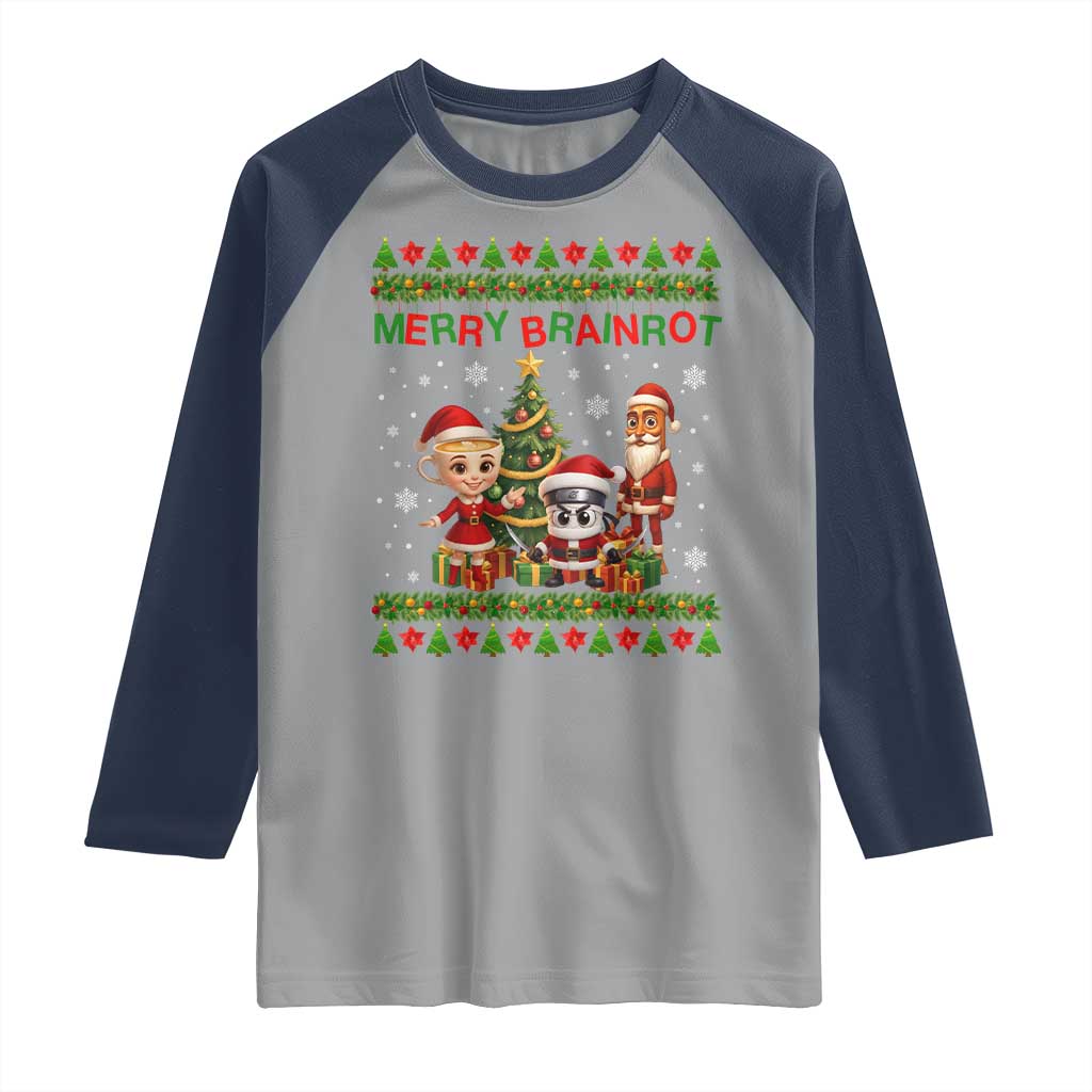Merry Brainrot Raglan Shirt Funny Ugly Christmas Italian Meme Gift TS12 Sport Gray Navy Print Your Wear