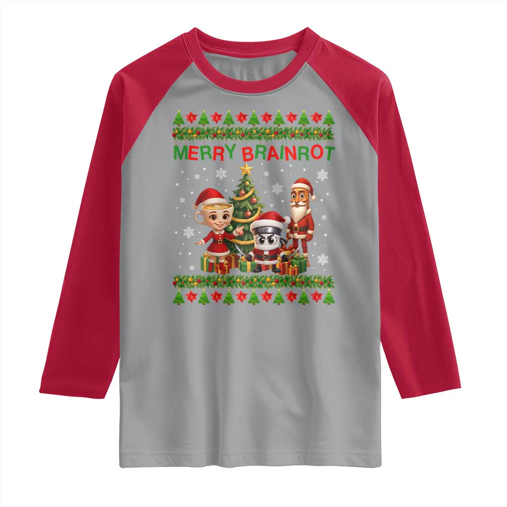 Merry Brainrot Raglan Shirt Funny Ugly Christmas Italian Meme Gift TS12 Sport Gray Red Print Your Wear