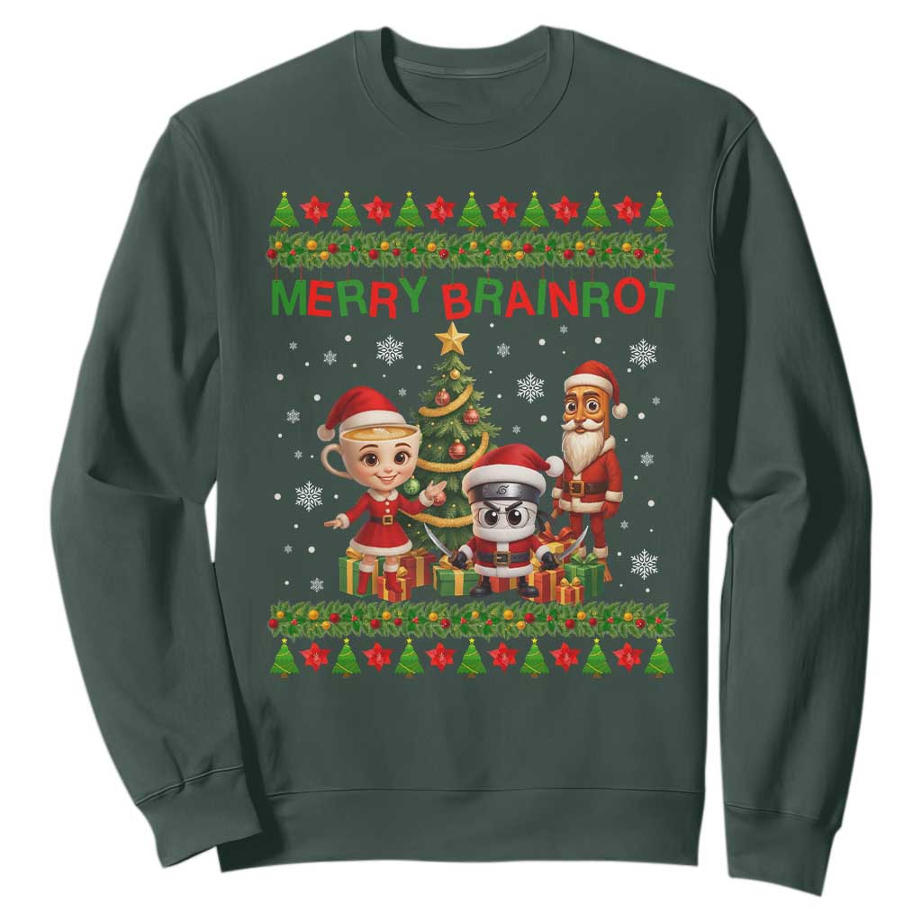 Merry Brainrot Sweatshirt Funny Ugly Christmas Italian Meme Gift TS12 Dark Forest Green Print Your Wear