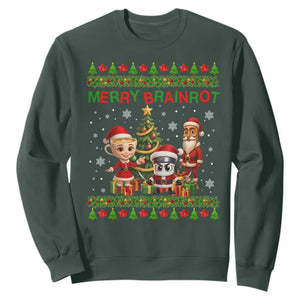 Merry Brainrot Sweatshirt Funny Ugly Christmas Italian Meme Gift TS12 Dark Forest Green Print Your Wear