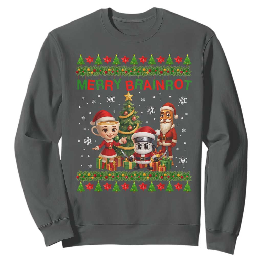 Merry Brainrot Sweatshirt Funny Ugly Christmas Italian Meme Gift TS12 Dark Heather Print Your Wear