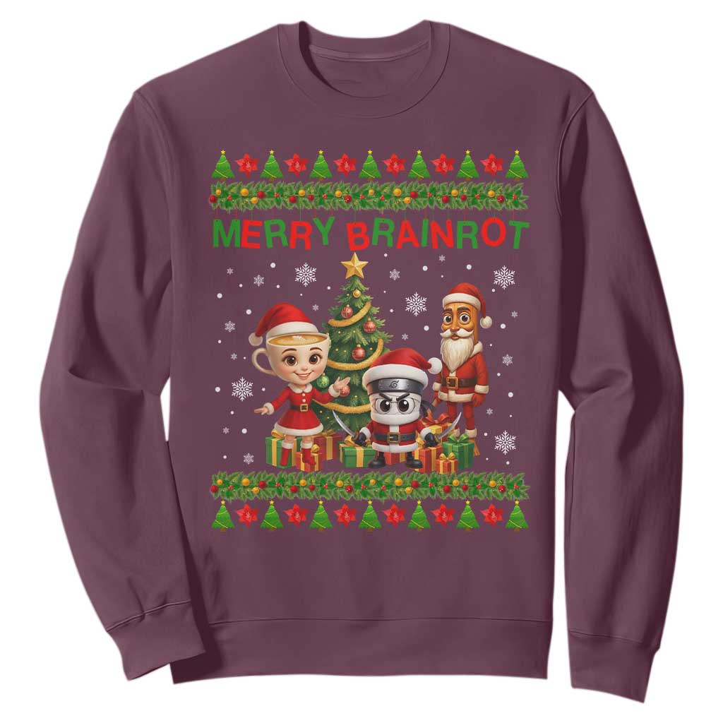 Merry Brainrot Sweatshirt Funny Ugly Christmas Italian Meme Gift TS12 Maroon Print Your Wear