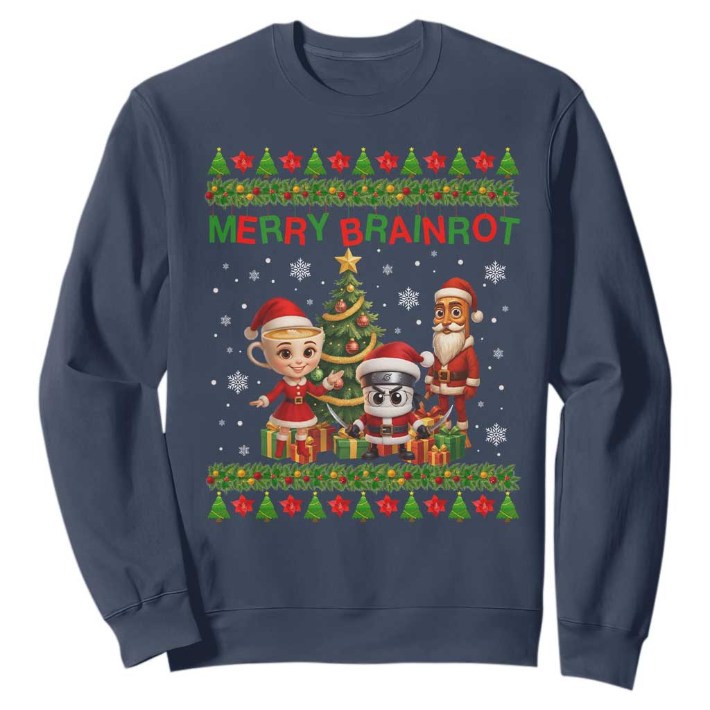 Merry Brainrot Sweatshirt Funny Ugly Christmas Italian Meme Gift TS12 Navy Print Your Wear