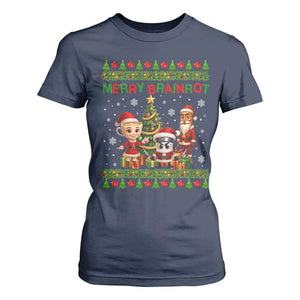 Merry Brainrot T Shirt For Women Funny Ugly Christmas Italian Meme Gift TS12 Navy Print Your Wear