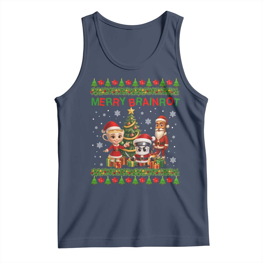 Merry Brainrot Tank Top Funny Ugly Christmas Italian Meme Gift TS12 Navy Print Your Wear