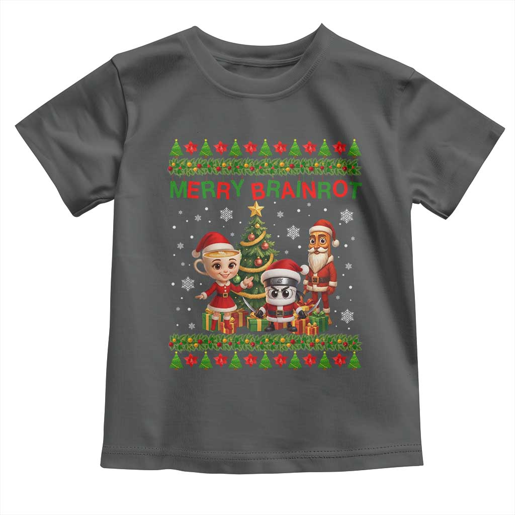 Merry Brainrot Toddler T Shirt Funny Ugly Christmas Italian Meme Gift TS12 Dark Heather Print Your Wear