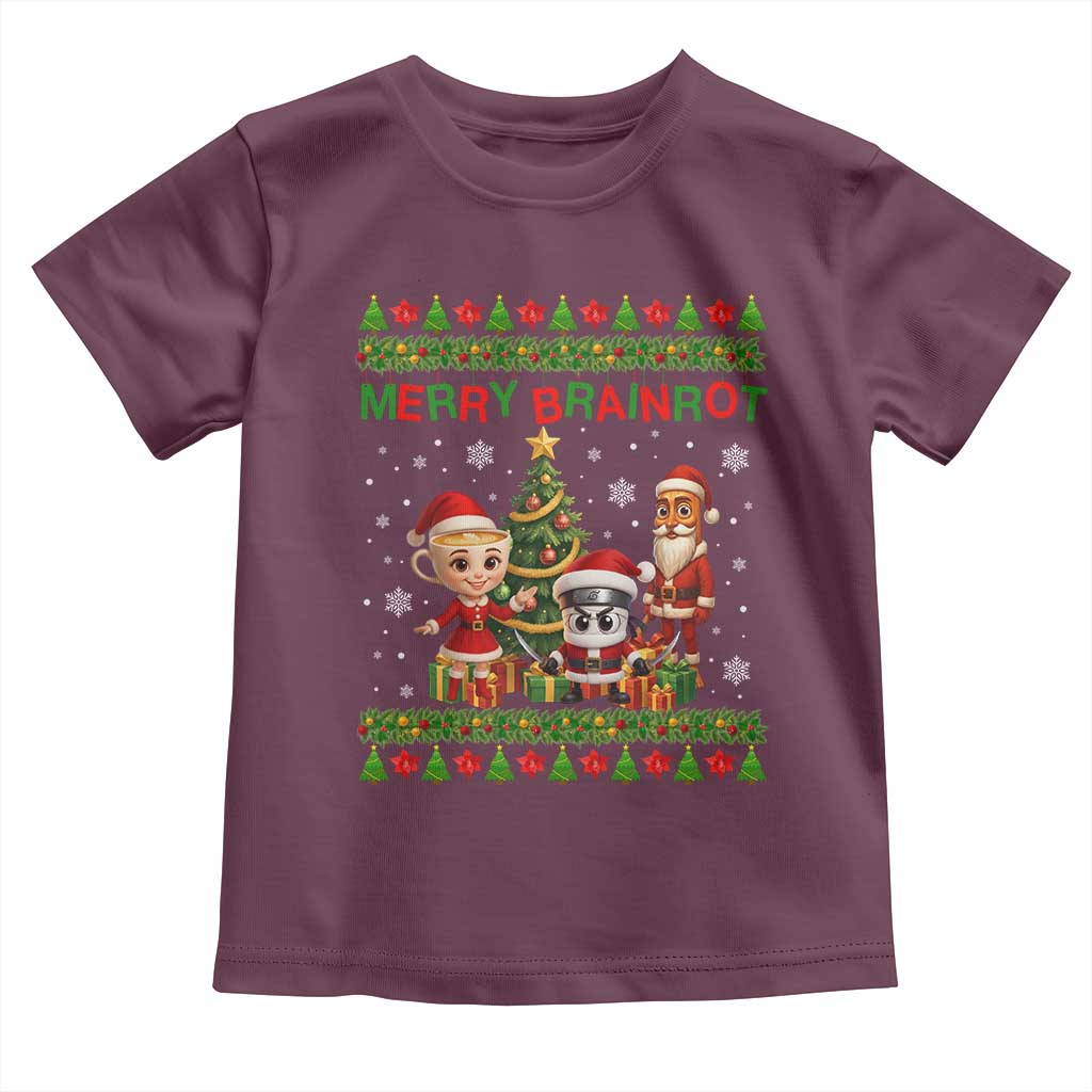 Merry Brainrot Toddler T Shirt Funny Ugly Christmas Italian Meme Gift TS12 Maroon Print Your Wear