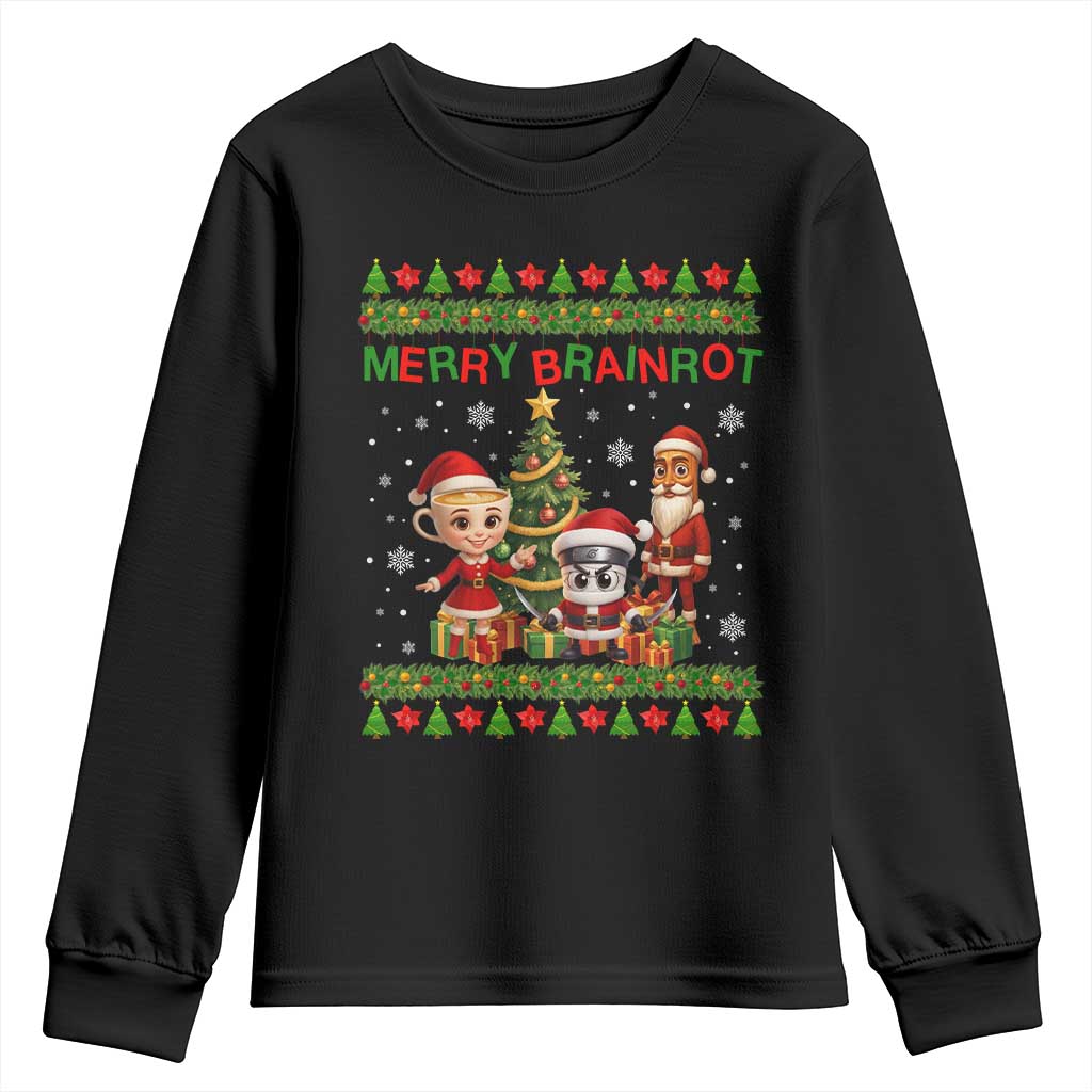 Merry Brainrot Youth Sweatshirt Funny Ugly Christmas Italian Meme Gift TS12 Black Print Your Wear