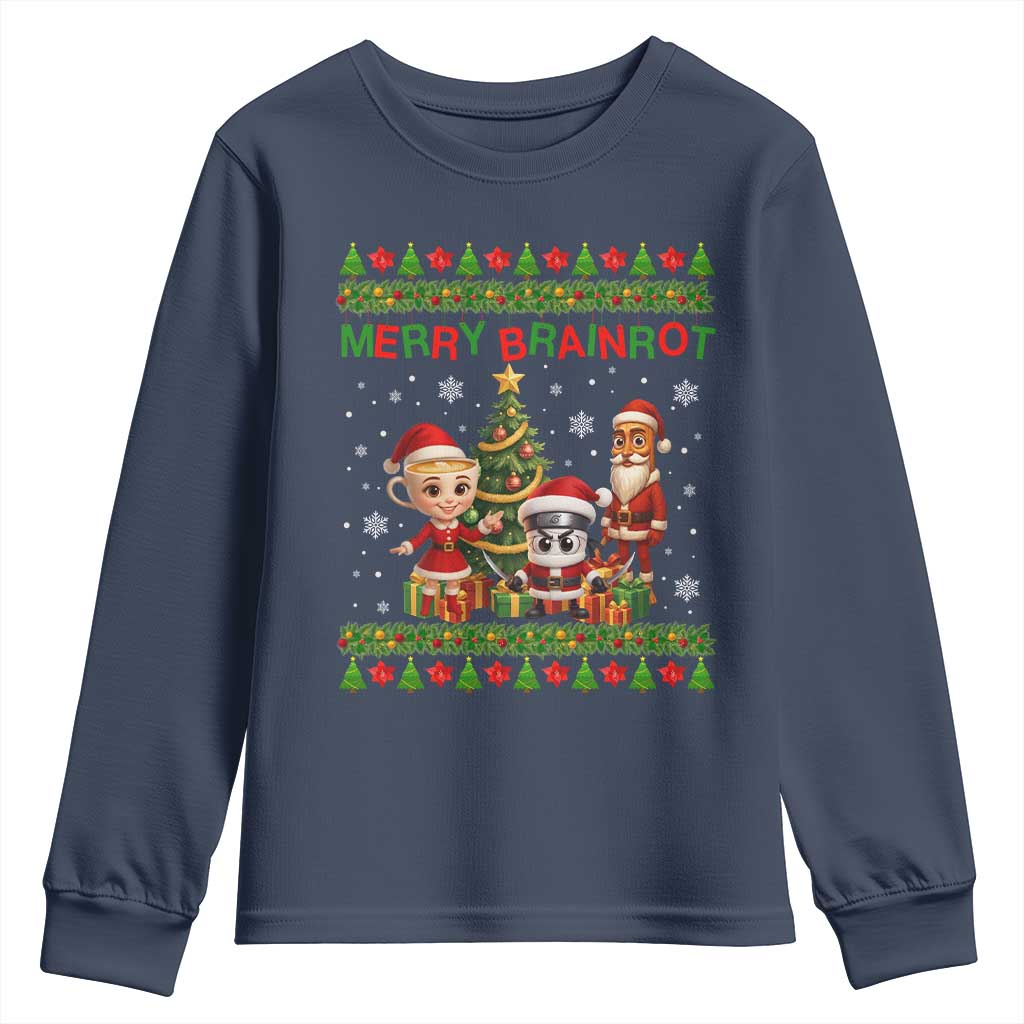Merry Brainrot Youth Sweatshirt Funny Ugly Christmas Italian Meme Gift TS12 Navy Print Your Wear