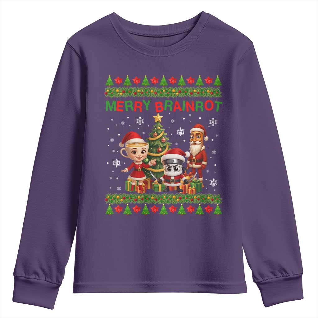 Merry Brainrot Youth Sweatshirt Funny Ugly Christmas Italian Meme Gift TS12 Purple Print Your Wear