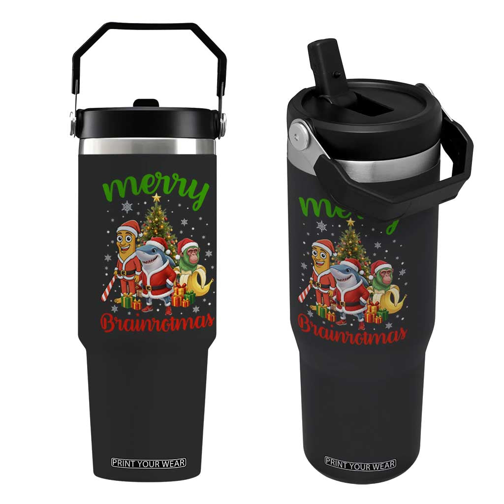 Merry Brainrotmas Flip Straw Tumbler Funny Italian Brainrot Meme Christmas TS12 One Size: 30 oz Black Print Your Wear