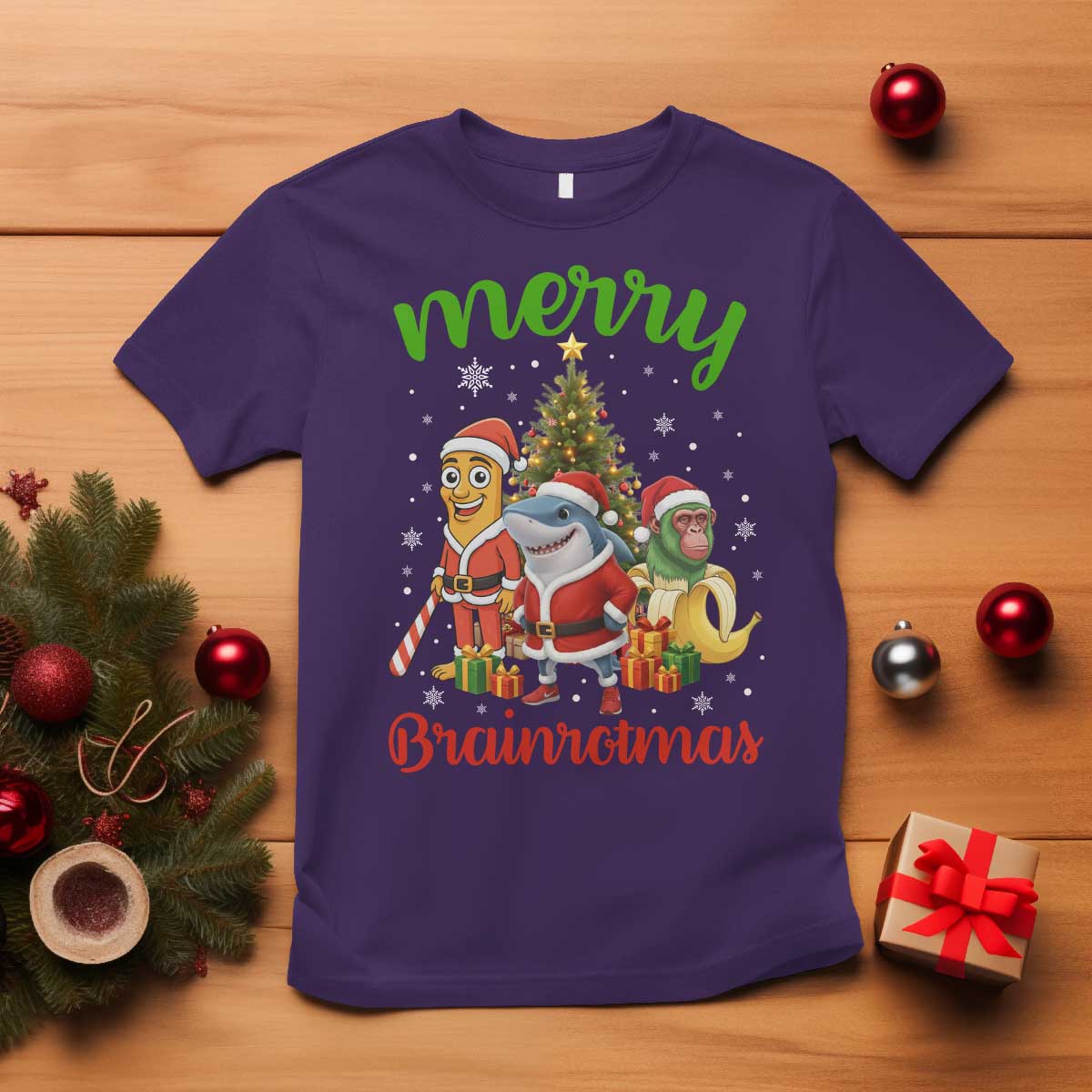 Merry Brainrotmas T Shirt Funny Italian Brainrot Meme Christmas TS12 Purple Print Your Wear