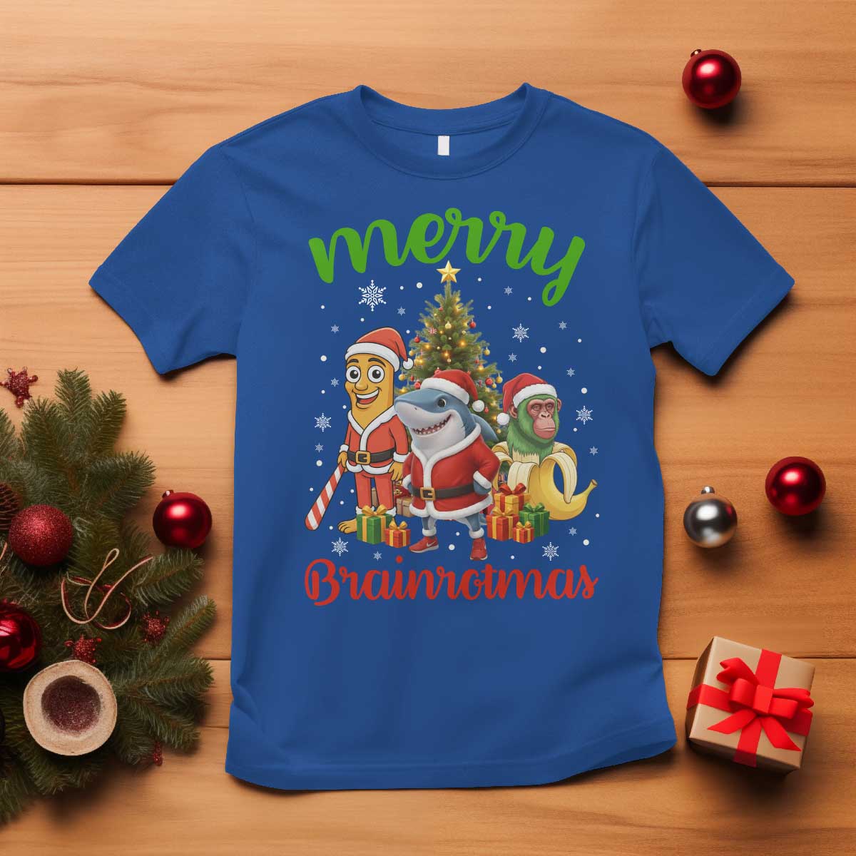 Merry Brainrotmas T Shirt Funny Italian Brainrot Meme Christmas TS12 Royal Blue Print Your Wear