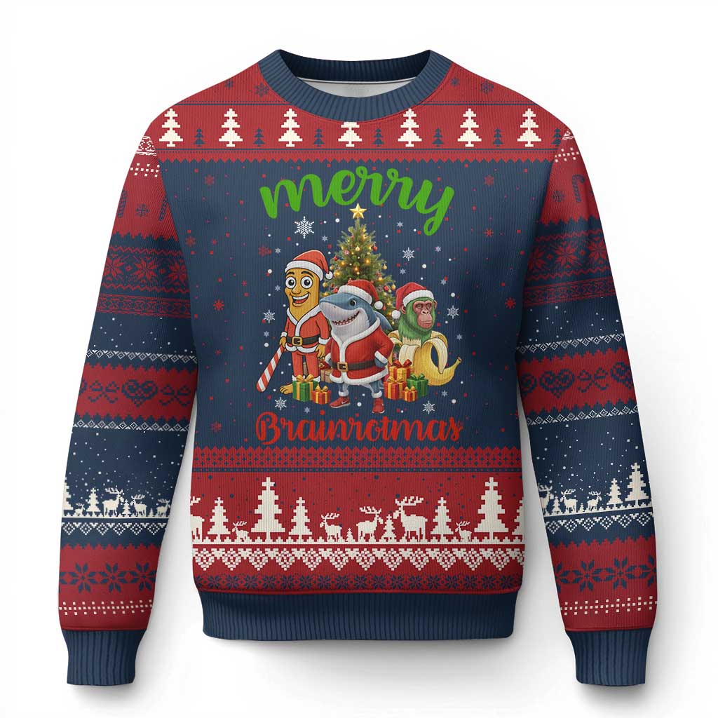 Merry Brainrotmas Ugly Christmas Sweater Funny Italian Brainrot Meme Christmas TS12 Navy Red Print Your Wear