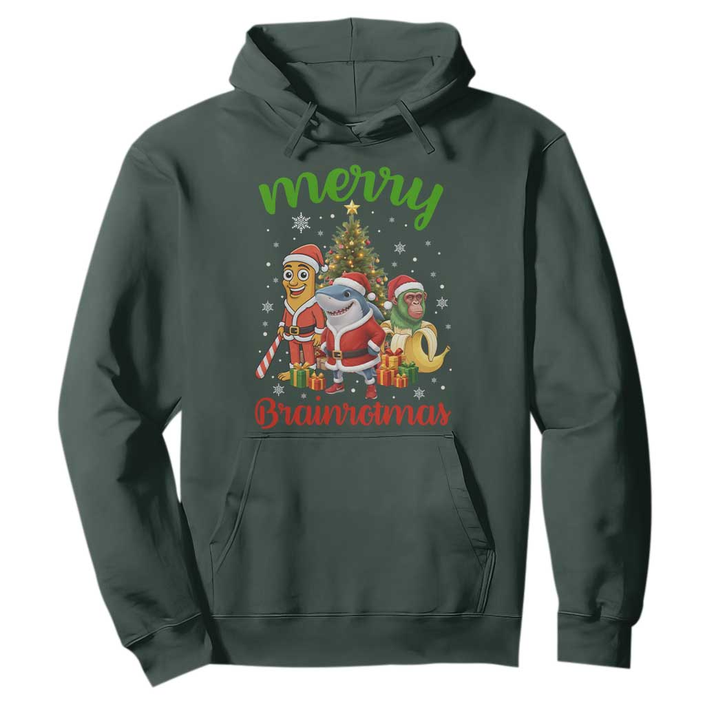 Merry Brainrotmas Hoodie Funny Italian Brainrot Meme Christmas TS12 Dark Forest Green Print Your Wear
