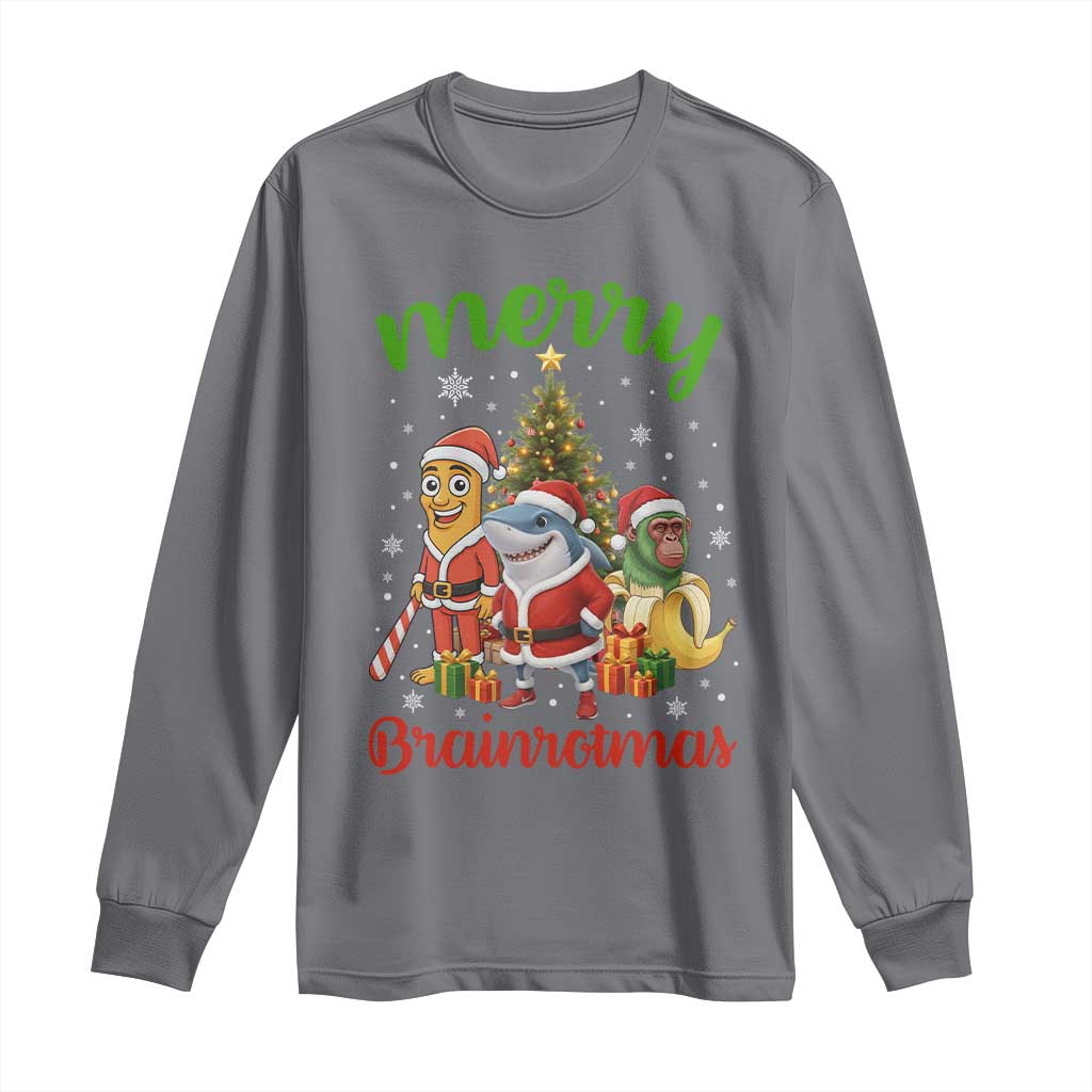 Merry Brainrotmas Long Sleeve Shirt Funny Italian Brainrot Meme Christmas TS12 Charcoal Print Your Wear