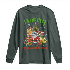 Merry Brainrotmas Long Sleeve Shirt Funny Italian Brainrot Meme Christmas TS12 Dark Forest Green Print Your Wear