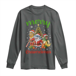 Merry Brainrotmas Long Sleeve Shirt Funny Italian Brainrot Meme Christmas TS12 Dark Heather Print Your Wear