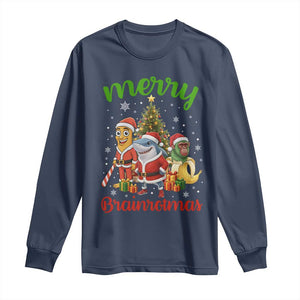 Merry Brainrotmas Long Sleeve Shirt Funny Italian Brainrot Meme Christmas TS12 Navy Print Your Wear