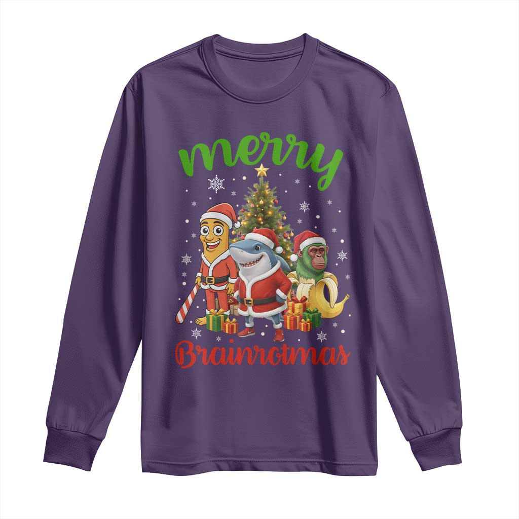 Merry Brainrotmas Long Sleeve Shirt Funny Italian Brainrot Meme Christmas TS12 Purple Print Your Wear