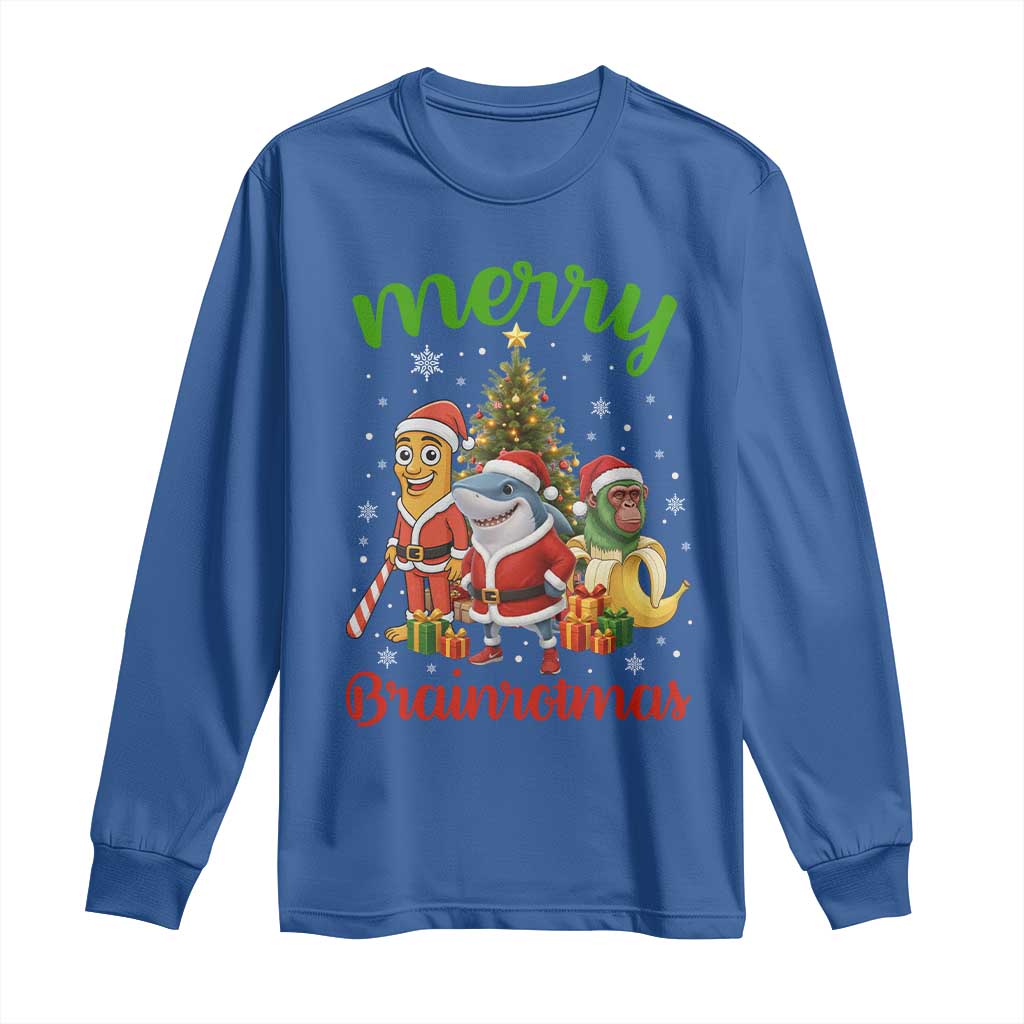 Merry Brainrotmas Long Sleeve Shirt Funny Italian Brainrot Meme Christmas TS12 Royal Blue Print Your Wear