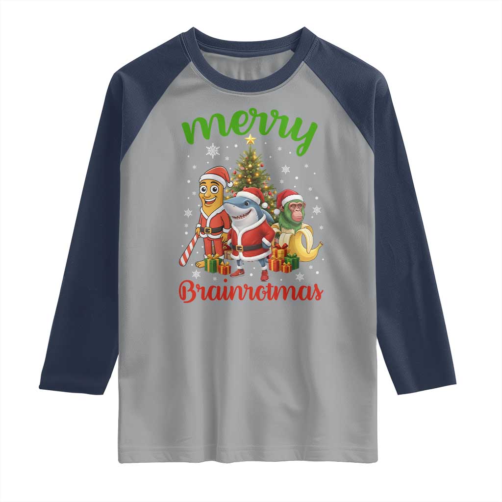 Merry Brainrotmas Raglan Shirt Funny Italian Brainrot Meme Christmas TS12 Sport Gray Navy Print Your Wear