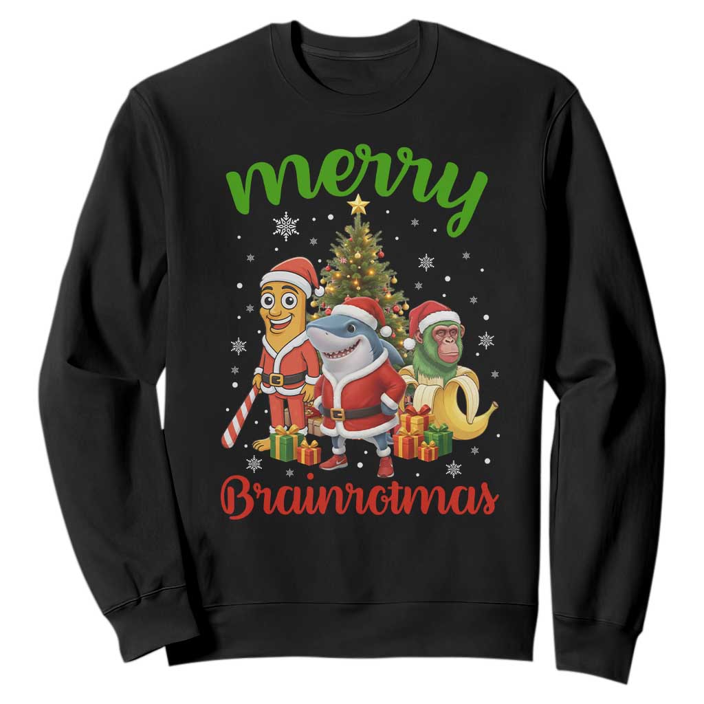 Merry Brainrotmas Sweatshirt Funny Italian Brainrot Meme Christmas TS12 Black Print Your Wear