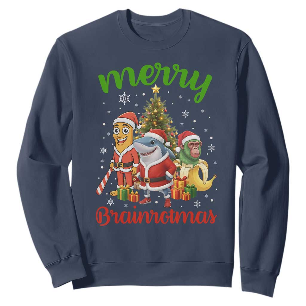 Merry Brainrotmas Sweatshirt Funny Italian Brainrot Meme Christmas TS12 Navy Print Your Wear
