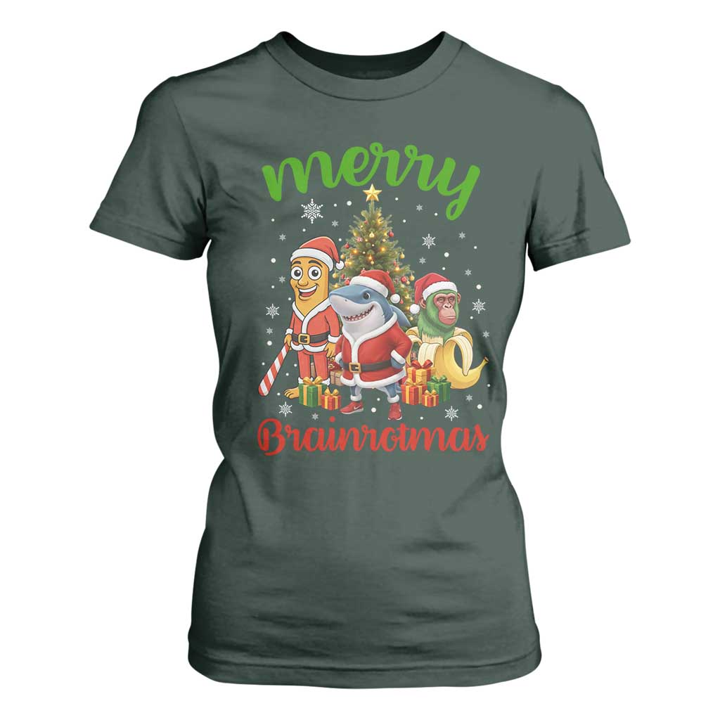 Merry Brainrotmas T Shirt For Women Funny Italian Brainrot Meme Christmas TS12 Dark Forest Green Print Your Wear