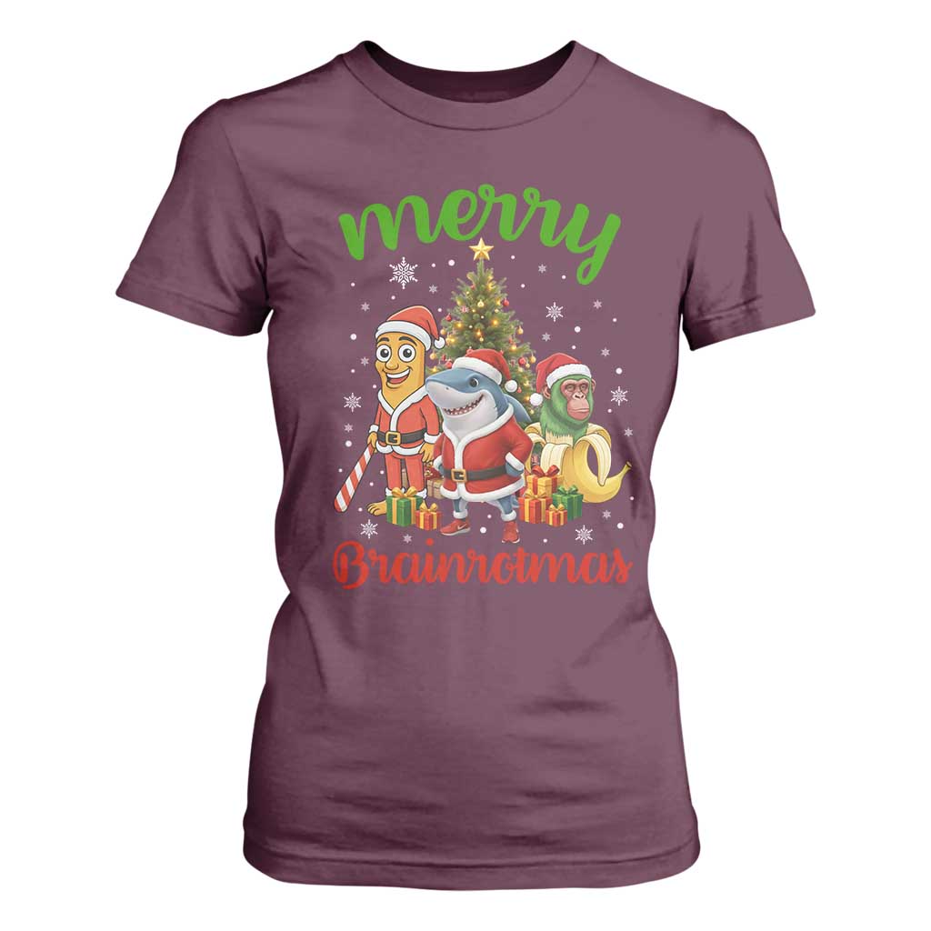 Merry Brainrotmas T Shirt For Women Funny Italian Brainrot Meme Christmas TS12 Maroon Print Your Wear