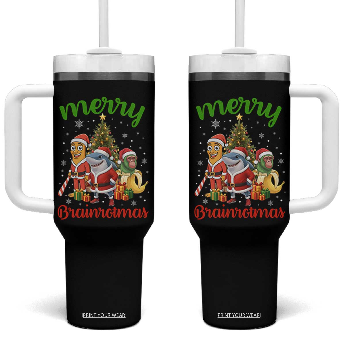 Merry Brainrotmas Tumbler With Handle Funny Italian Brainrot Meme Christmas TS12 One Size: 40 oz Black Print Your Wear