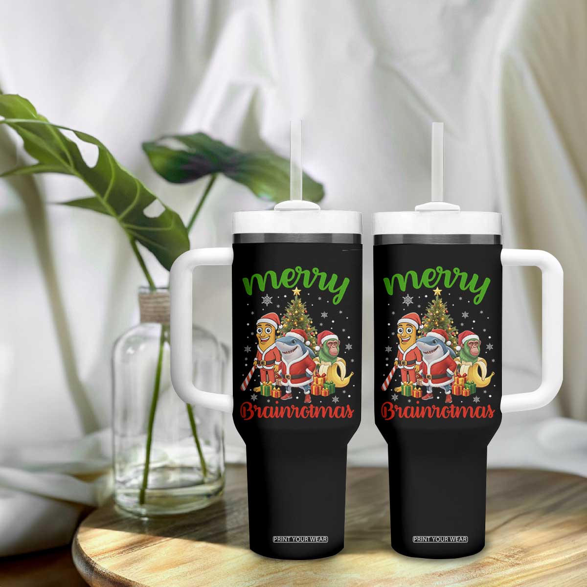 Merry Brainrotmas Tumbler With Handle Funny Italian Brainrot Meme Christmas TS12 Print Your Wear