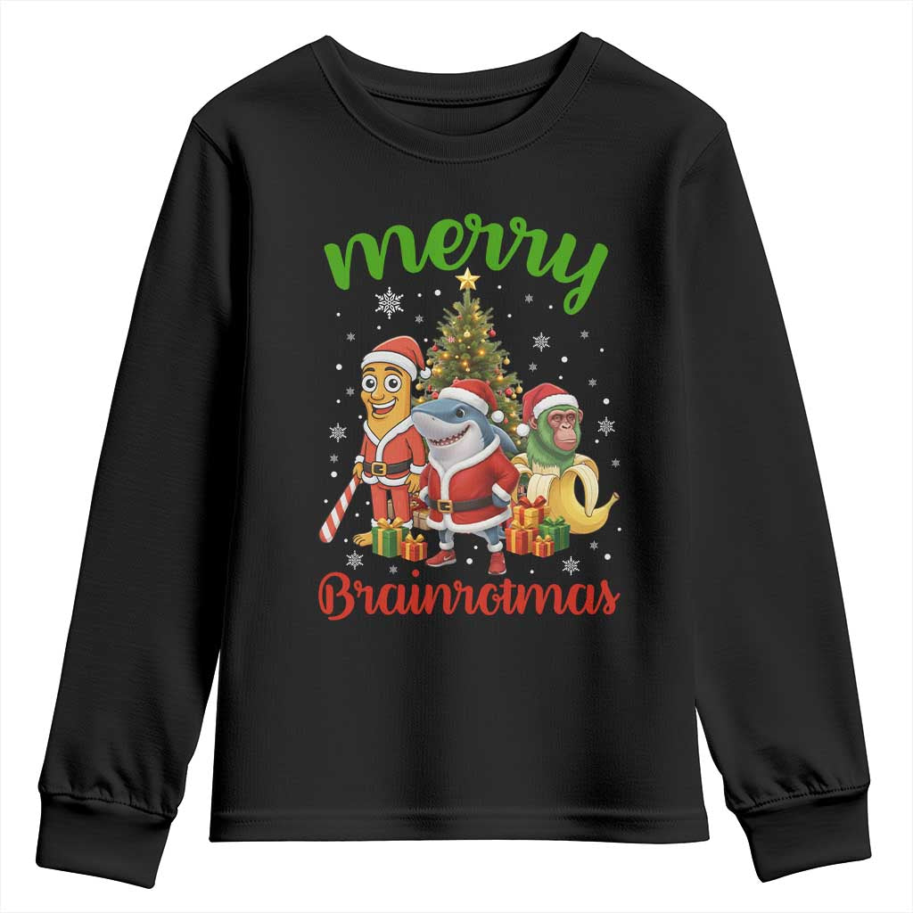 Merry Brainrotmas Youth Sweatshirt Funny Italian Brainrot Meme Christmas TS12 Black Print Your Wear